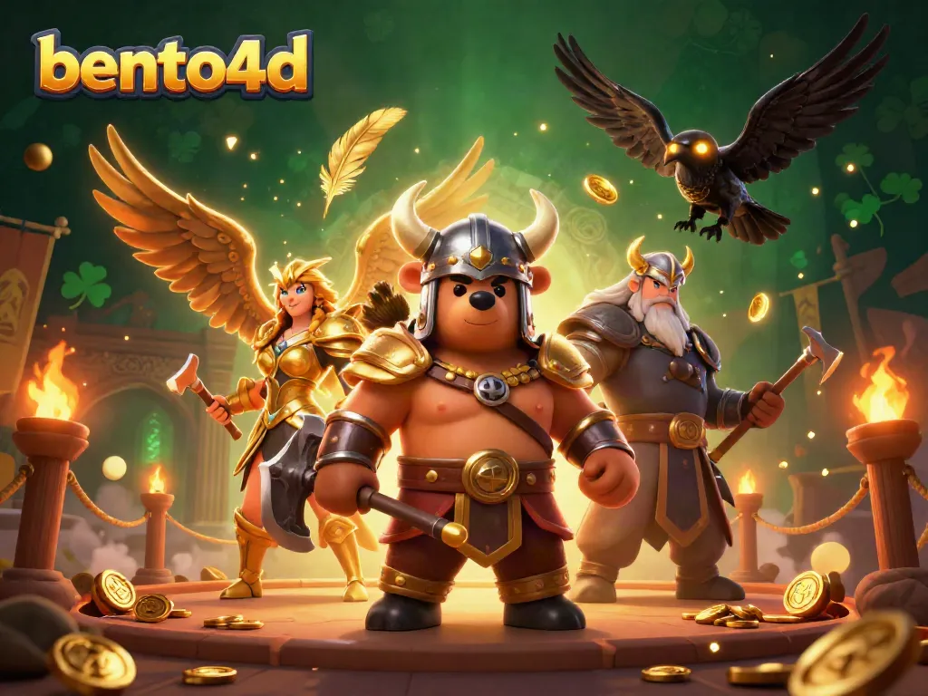 Engage with bento4d gaming action featuring Viking and eagle characters in an immersive casino scene