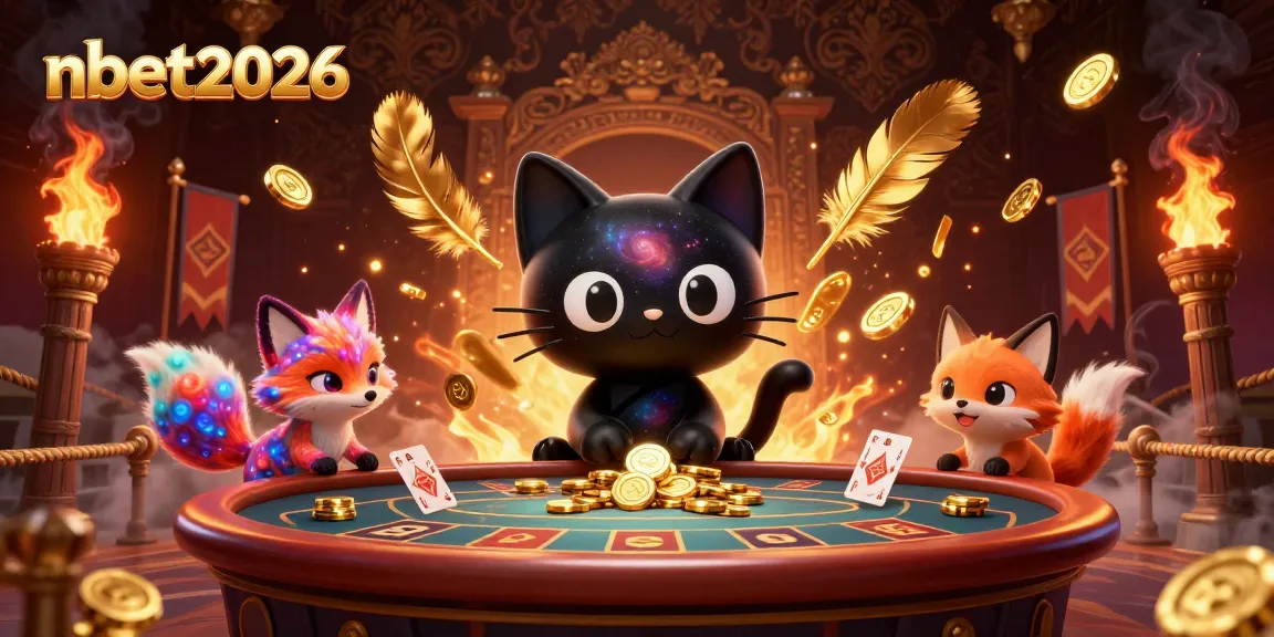 Engage in thrilling gaming action at nbet2026 with a cosmic casino scene showcasing a black hole cat and colorful fox.