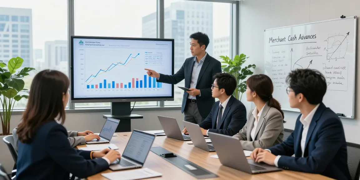 Discussing the high costs associated with merchant cash advances in a collaborative business meeting.