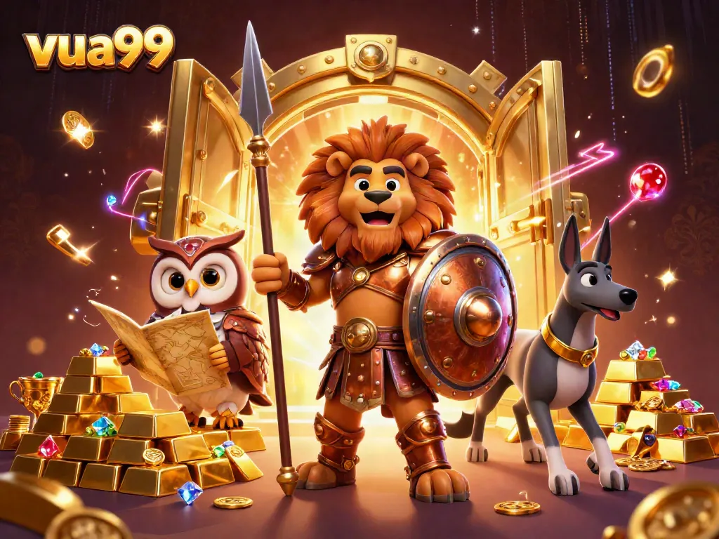 Engage with VUA99’s thrilling 3D casino atmosphere featuring treasure and epic characters.