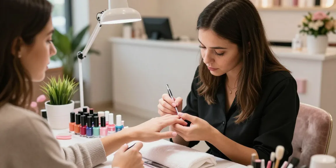 Luxury manicure at Paradise Nail Beauty with vibrant polishes and expert technician.
