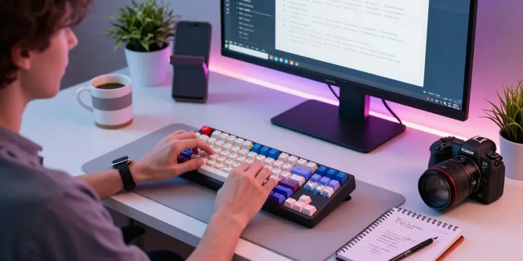 Wooting 60HE v2 case compatibility displayed in a modern DIY keyboard setup, showcasing vibrant keycaps and switches.