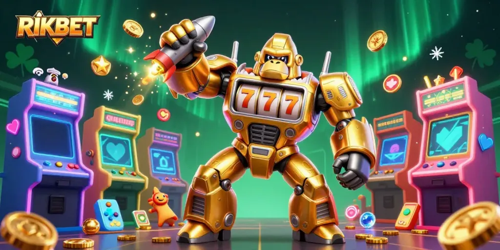 Experience the vibrant and dynamic world of RIKBET with an exciting 3D illustration featuring a golden gorilla mech.