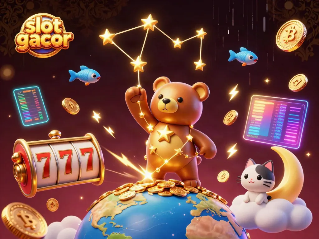 Experience thrilling slot gacor wins with a magical constellation bear, dazzling coins, and vibrant elements.