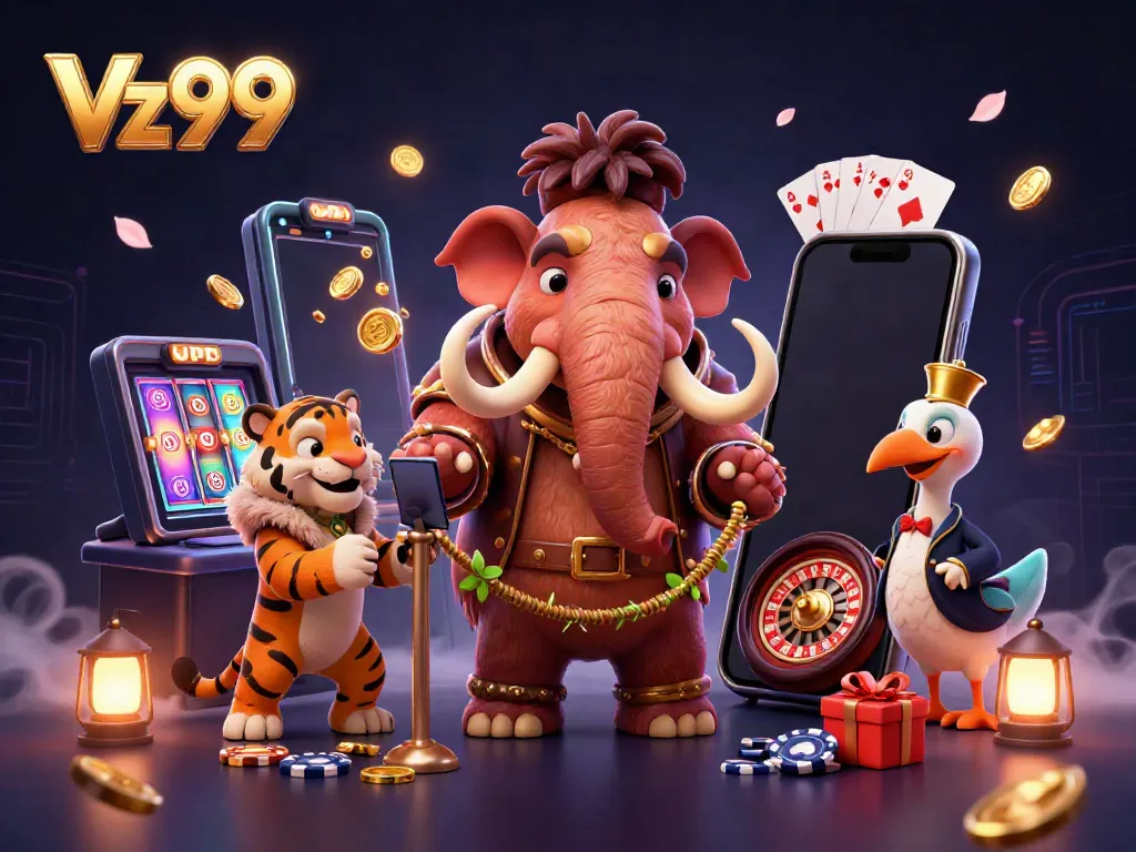 Experience Vz99, the lively casino world with a woolly mammoth bouncer and vivid gaming elements.