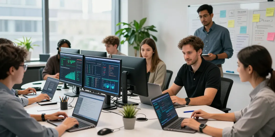 What is the best IT support company in London? Professional IT support team collaborating in a dynamic workspace.