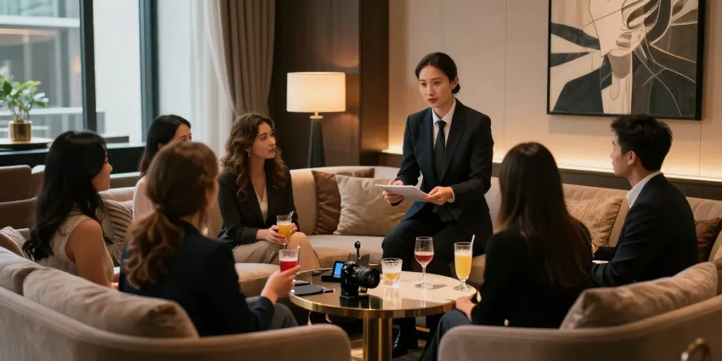 강남타이밍의 고급스러운 라운지 내부와 개인 룸 분위기