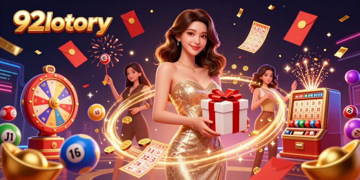 Engage with 92lottery as vibrant lottery balls and golden prizes create a festive casino atmosphere.