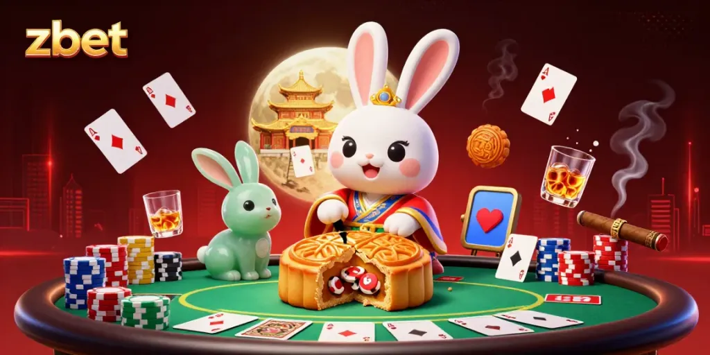 Experience the excitement of zbet with our captivating moon rabbit theme casino illustration.
