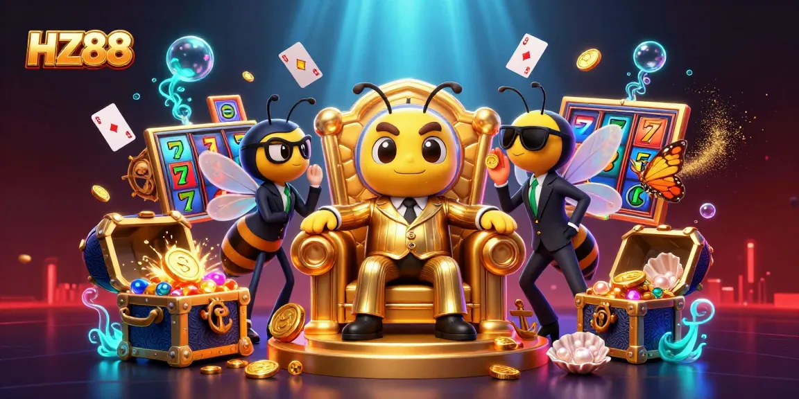 Experience the excitement of HZ88 Casino with vibrant slot reels in a magical 3D scene.