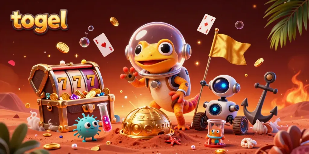 Experience exhilaration in a dynamic scene where toon geckos engage with casino treasures in vivid colors, enhancing gameplay.