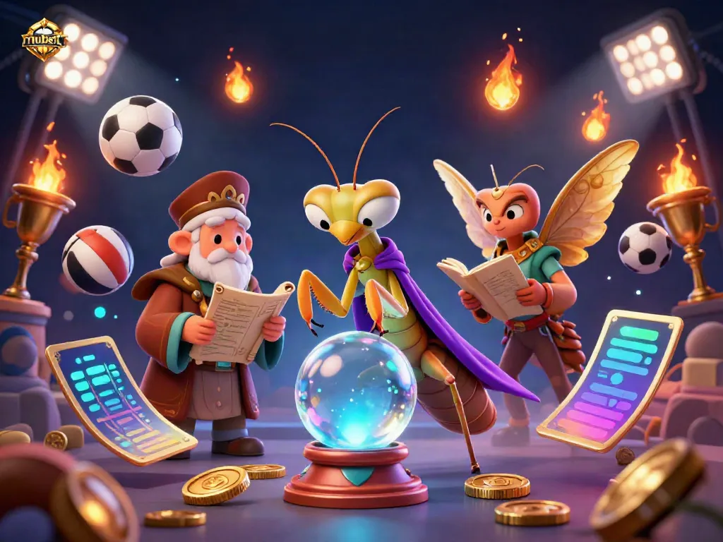Engage with mubet betting action featuring a fortune teller and wise moth in a vibrant casino scene.