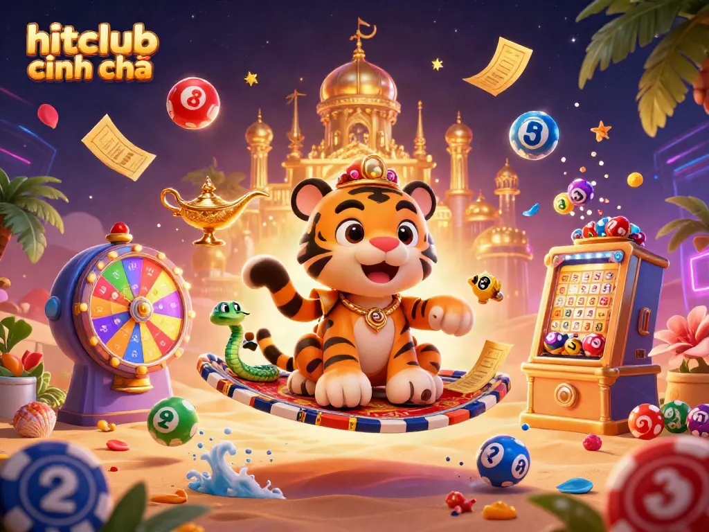 Join the excitement of hitting the jackpot at hitclub chính chủ with vibrant gambling elements surrounding a magical sultan.