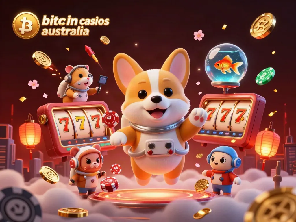 Engaging scene of an astronaut corgi in a casino, showcasing bitcoin casinos australia with animated poker chips.