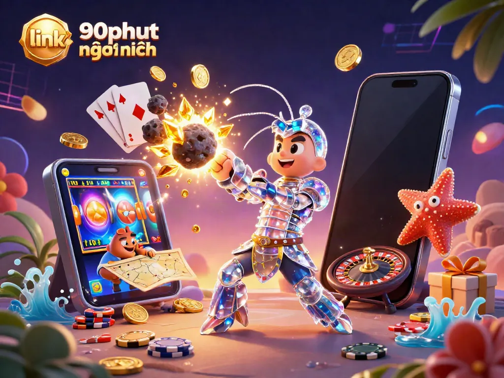 Experience action with link 90phut mới nhất showcasing a galactic mantis shrimp amidst exploding gems and slot gaming elements.