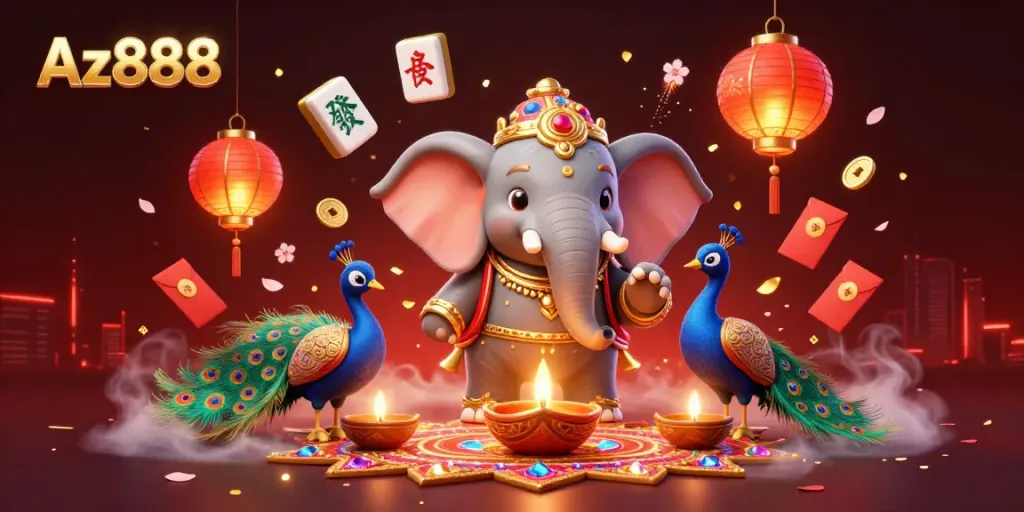 Experience thrilling gameplay at Az888, depicted in a rich 3D illustration with vibrant casino elements.