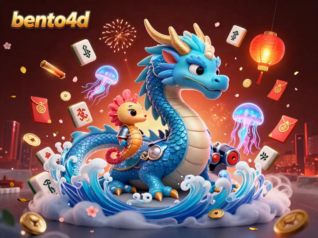 Bento4d engages players with dynamic slot reels and vibrant casino illustrations featuring a water dragon.
