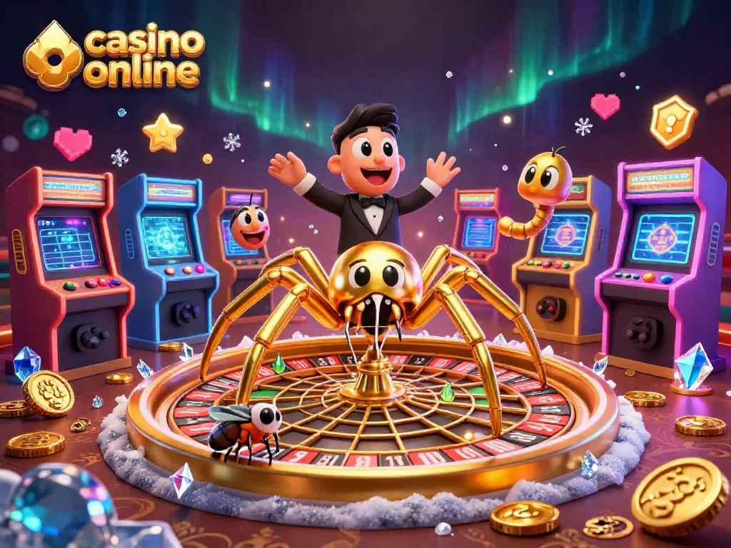Juega en un casino online con una experiencia divertida y temática de arañas doradas y ruletas.