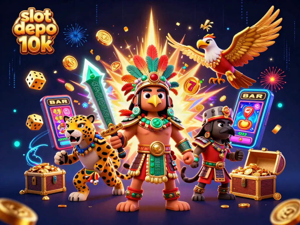 Experience the thrill of slot depo 10k as jackpots burst in a vibrant 3D casino setting.