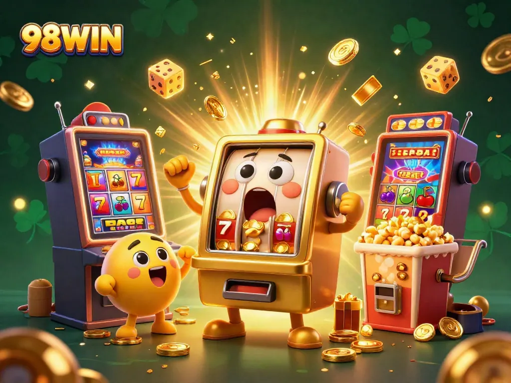 Experience the thrill of winning with 98WIN in this dynamic casino illustration capturing excitement and jackpots.
