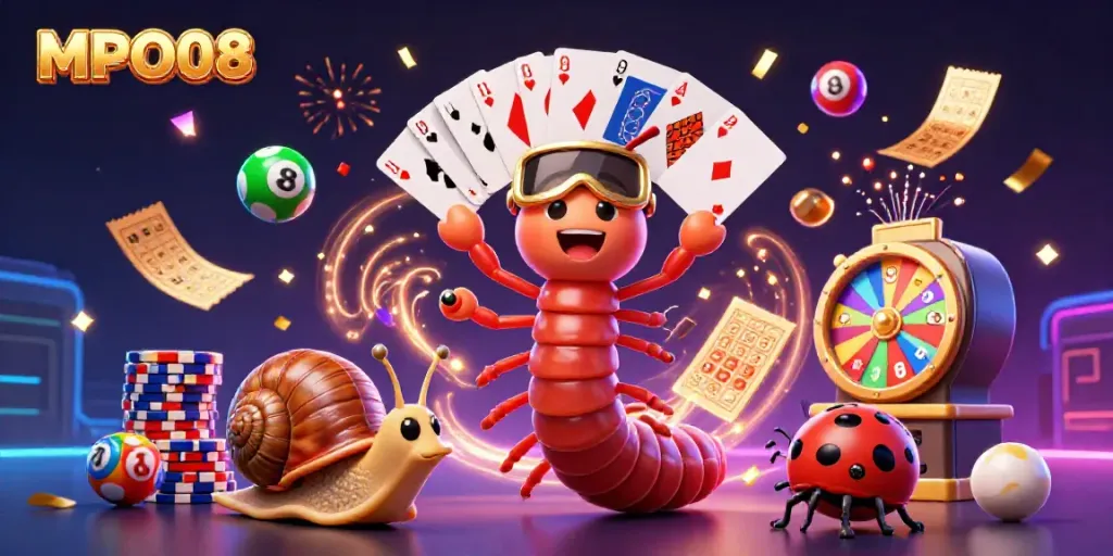 MPO08: Celebrate winning with a vibrant 3D casino scene featuring lively characters and dynamic gambling elements.