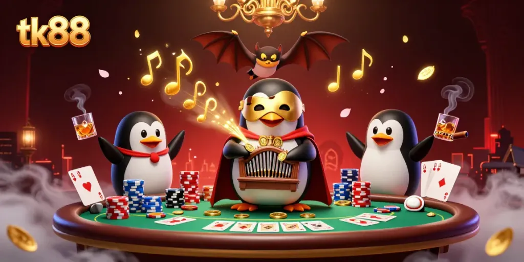 Experience the thrill of tk88 with a vibrant 3D casino scene filled with excitement and winning elements.
