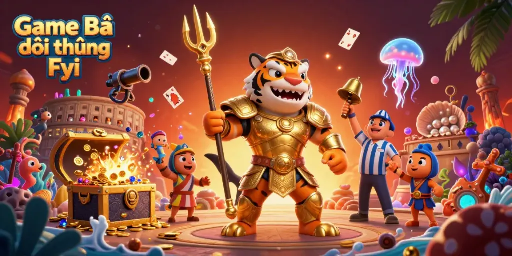 Engage in the thrilling world of Game Bài Đổi Thưởng Fyi with a vibrant underwater casino featuring a tiger shark champion.