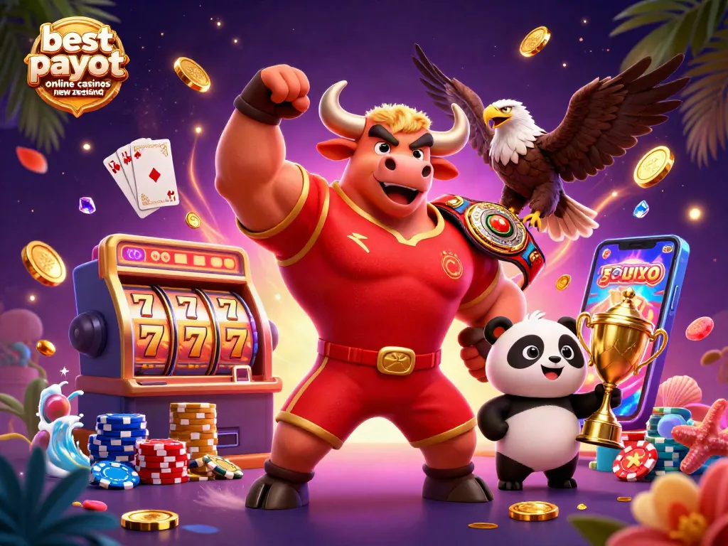Engage with the best payout online casinos New Zealand through vibrant 3D casino illustration featuring winning characters.