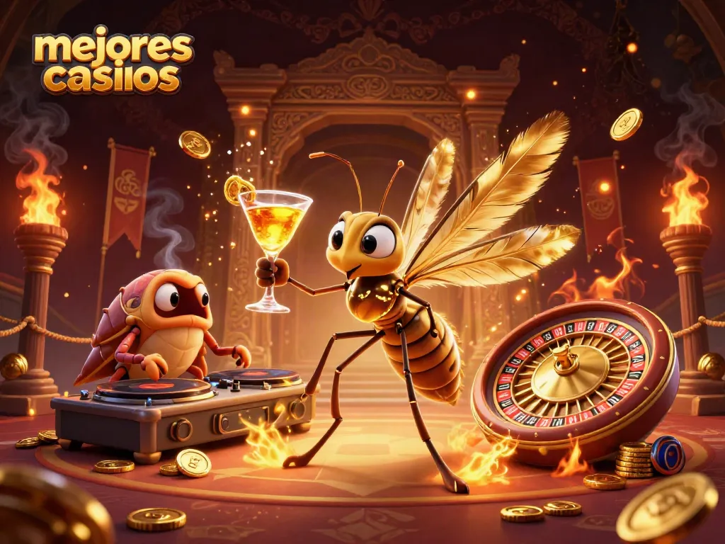 Ilustra los mejores casinos con un mosquito de ámbar, un DJ trilobite y una ruleta dorada.