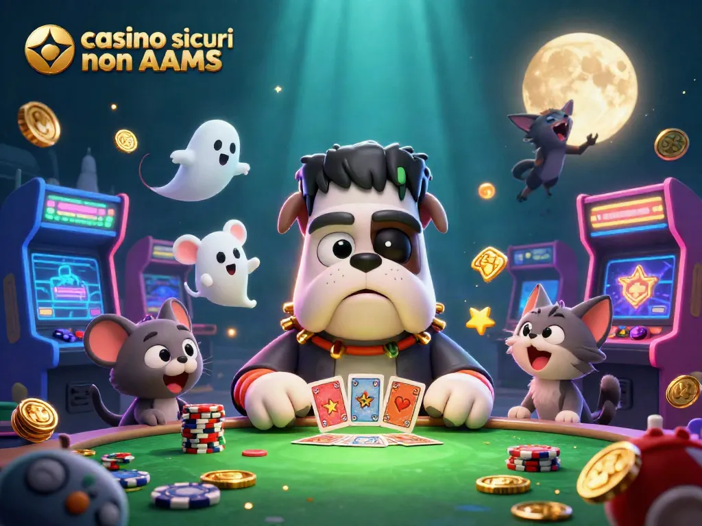 Visualizza giochi nel casino sicuri non AAMS con un bulldog e un topo fantasma al tavolo verde