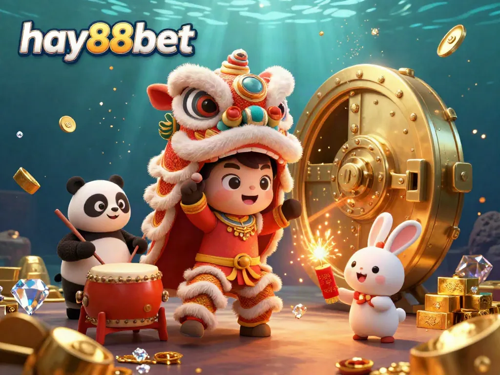 Experience excitement at hay88bet with captivating lion dance characters, gold treasures, and lively elements.