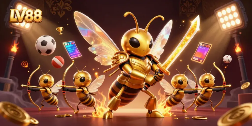 Engage in thrilling sports betting with LV88's vibrant, game-packed digital illustration.