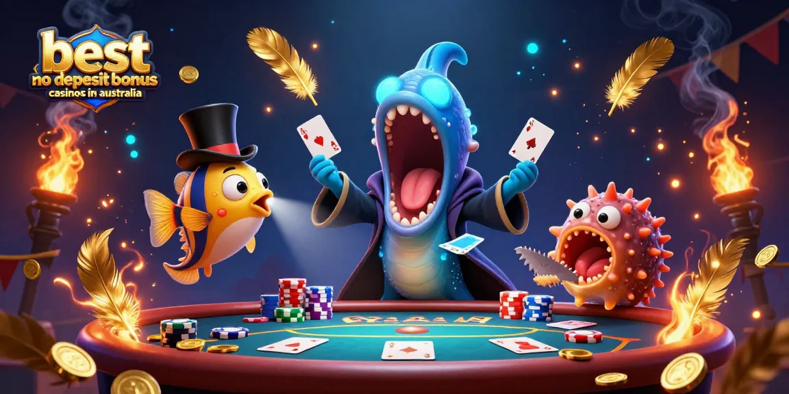 Explore the best no deposit bonus casinos in Australia through a dazzling magical casino scene.