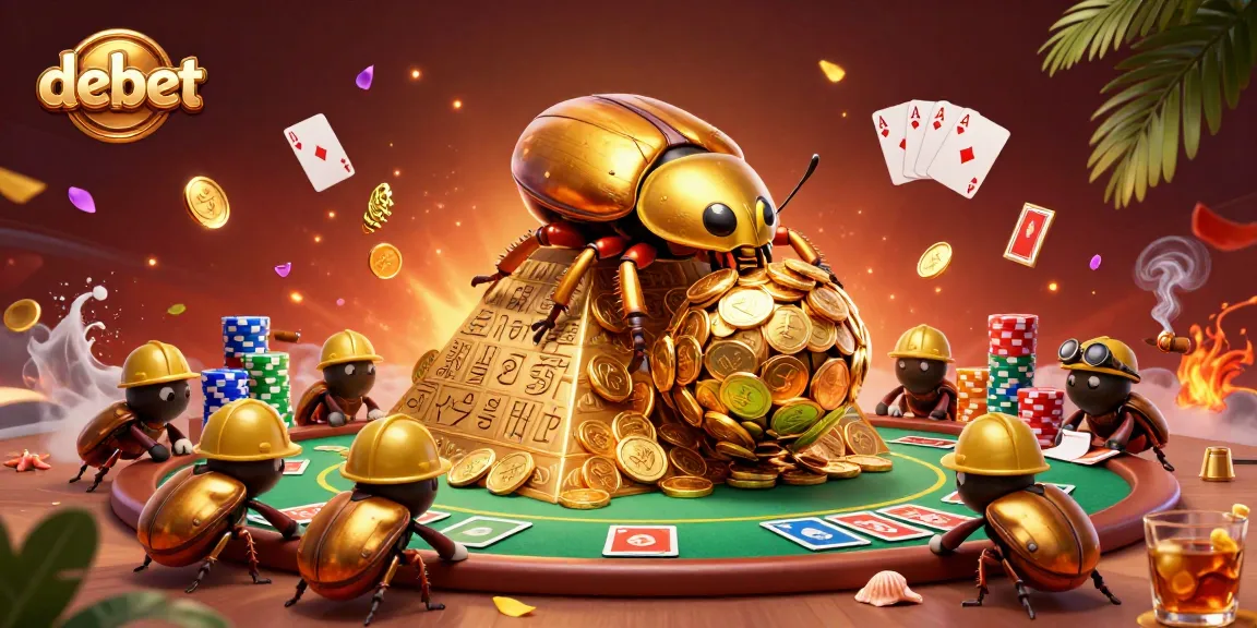 Join the debet adventure as a golden beetle rolls coins up a vibrant casino pyramid.