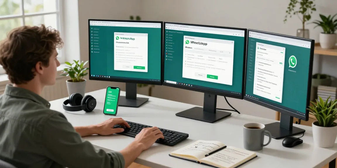 Using WhatsApp電腦版 on a modern desktop setup, showcasing productivity and tech synergy in a home office.