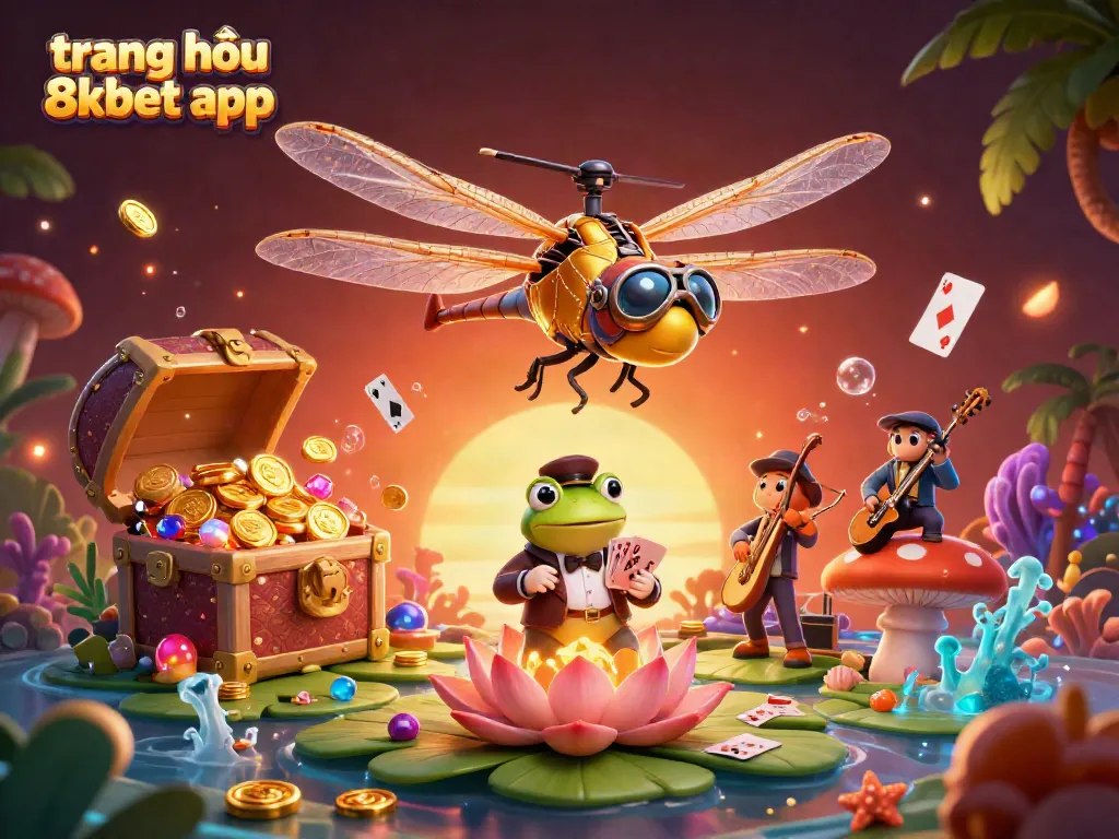 Engage in thrilling gameplay with the trang chủ 8xbet app as a dragonfly pilot hovers above an exciting lily pad casino.