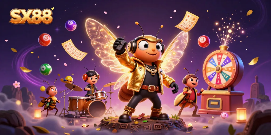 SX88 players experience a vibrant scene with colorful lottery balls and casino characters in action