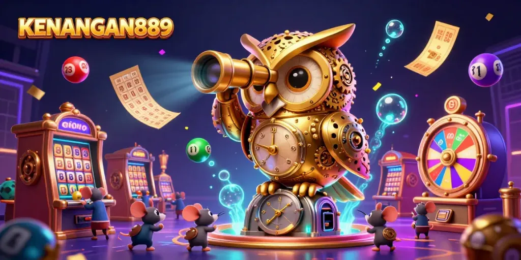 Experience the excitement at KENANGAN889 with lively animations of colorful lottery balls and captivating casino characters.