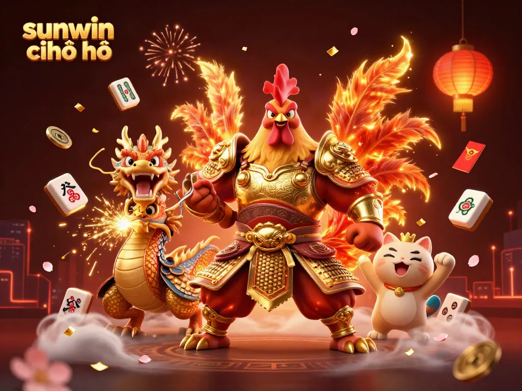 Engage with sunwin chính chủ in this vibrant 3D illustration, depicting a dynamic gambling atmosphere surrounded by gaming elements.