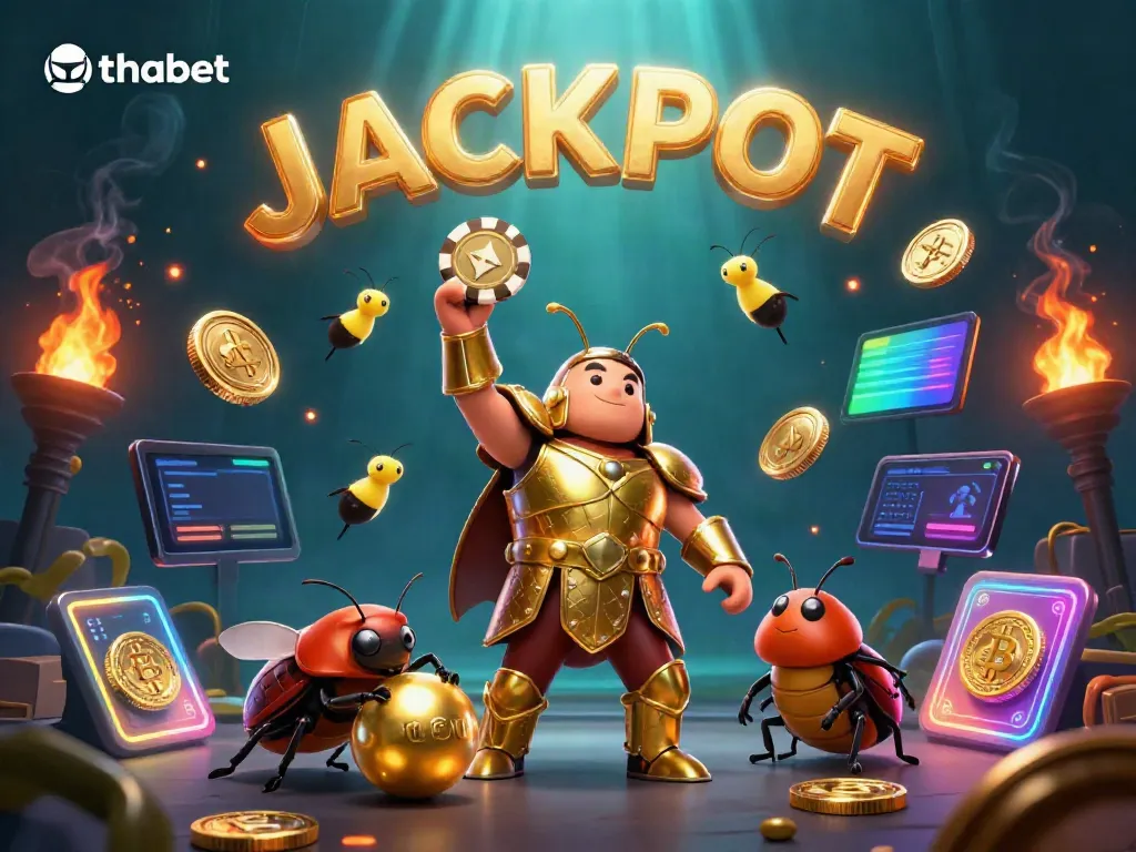Experience thabet's exhilarating jackpot action with vibrant characters and dynamic crypto elements.