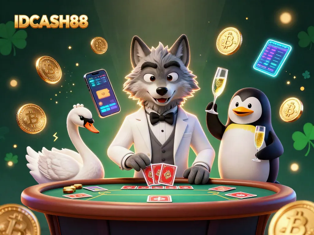 Experience thrilling gameplay with IDCASH88 featuring a sophisticated casino scene with animated characters.