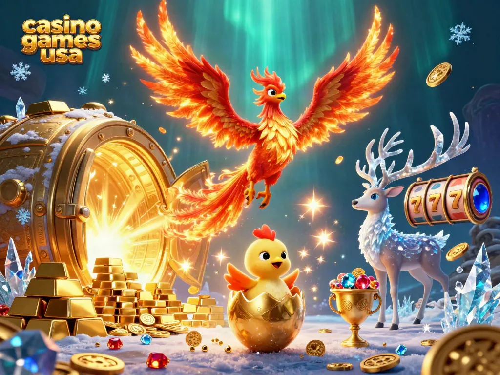 Experience vibrant casino games usa action with a phoenix and treasures in an ultra-detailed scene.
