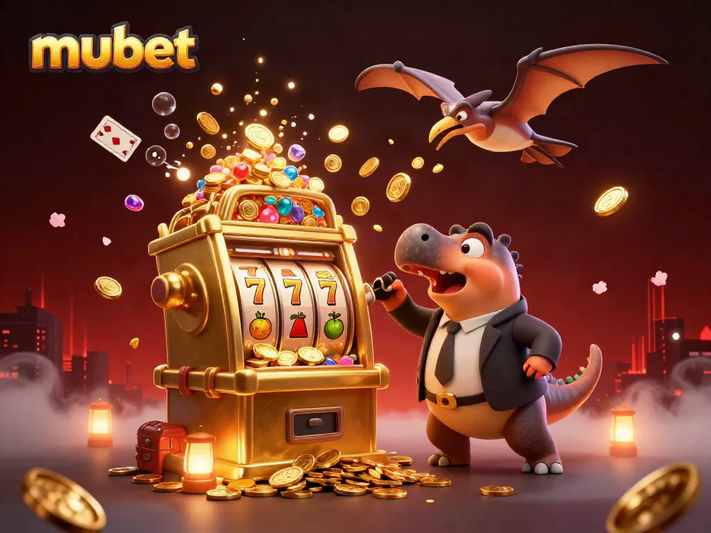 Witness the mubet pachycephalosaurus triggering a jackpot at a vibrant casino scene.