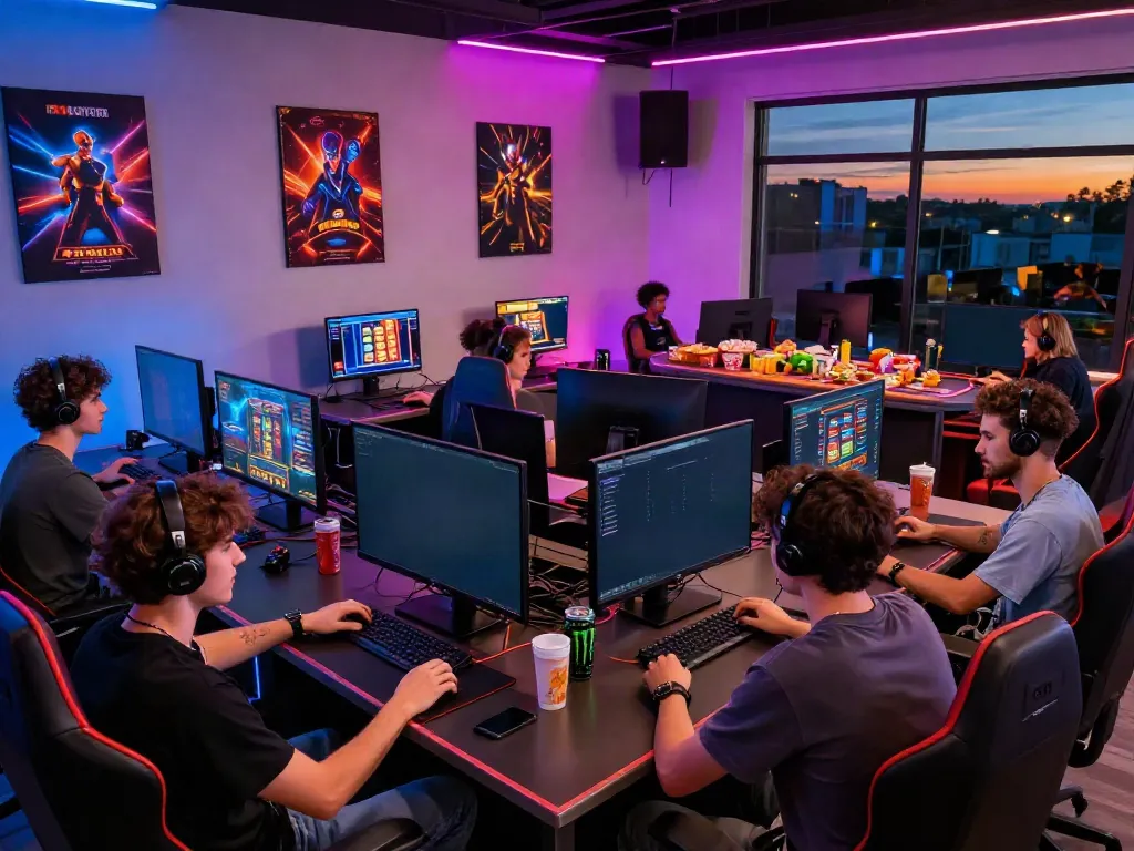 Dynamic gaming session with friends enjoying man88 casino games in a vibrant atmosphere.