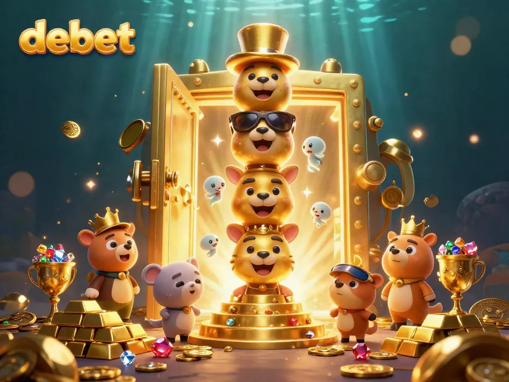 Experience debet's vibrant casino world with golden treasures, animal totem, and game elements.